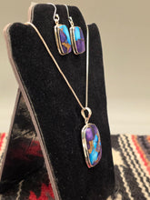 Load image into Gallery viewer, KINGMAN ICE BLUE DAHLIA PENDANT &amp; EARRINGS SET - RECTANGLE
