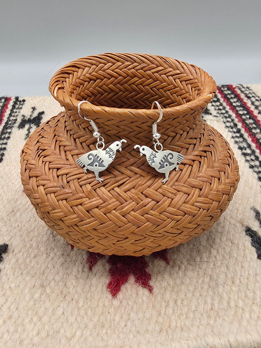 STERLING SILVER OVERLAY QUAIL EARRINGS- HOPI - DANIELLE WADSWORTH