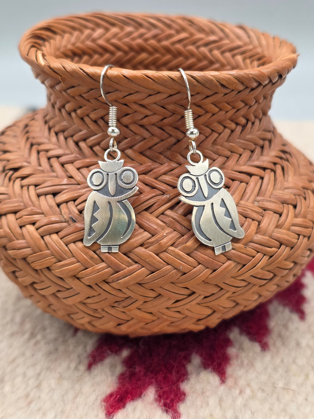 STERLING SILVER OVERLAY OWL EARRINGS- HOPI - DANIELLE WADSWORTH