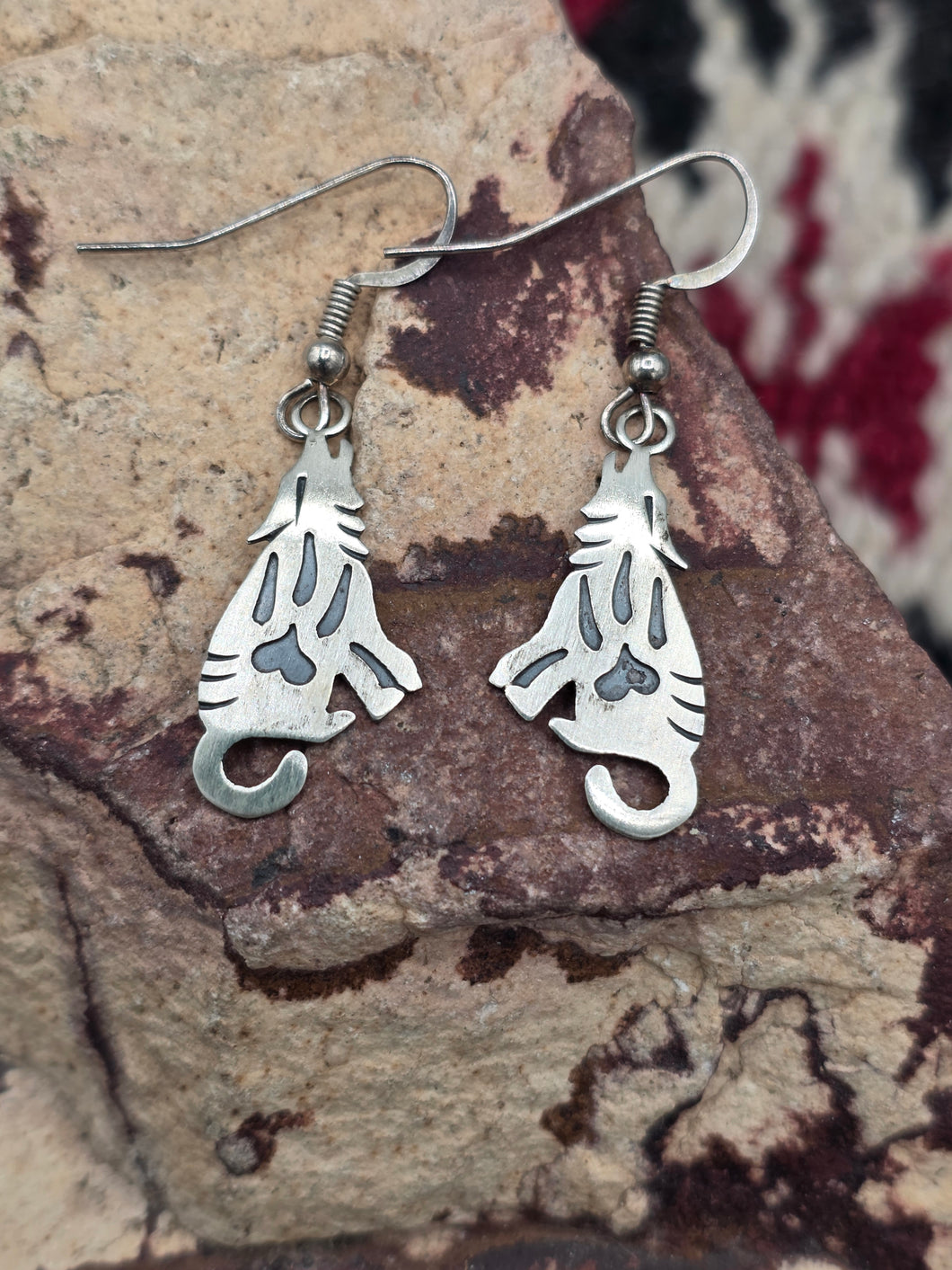 STERLING SILVER OVERLAY WOLF EARRINGS - HOPI - DANIELLE WADSWORTH