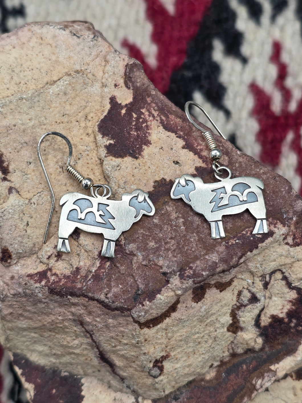 STERLING SILVER OVERLAY SHEEP  EARRINGS - HOPI - DANIELLE WADSWORTH