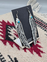 Load image into Gallery viewer, EXTRA LONG OVERLAY FEATHER EARRINGS WITH TURQUOISE- TOMMY &amp; ROSITA SINGER
