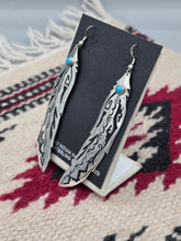 Load image into Gallery viewer, EXTRA LONG OVERLAY FEATHER EARRINGS WITH TURQUOISE- TOMMY &amp; ROSITA SINGER
