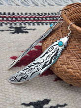Load image into Gallery viewer, EXTRA LONG OVERLAY FEATHER EARRINGS WITH TURQUOISE- TOMMY &amp; ROSITA SINGER
