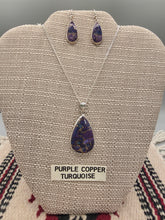 Load image into Gallery viewer, PURPLE COPPER TURQUOISE PENDANT &amp; EARRING SET - TEARDROP
