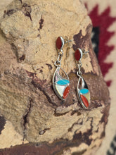 Load image into Gallery viewer, MULTI STONE INLAY ZUNI EARRINGS  - FRANCES LEEKYA - CORAL

