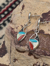 Load image into Gallery viewer, MULTI STONE INLAY ZUNI EARRINGS  - FRANCES LEEKYA - CORAL

