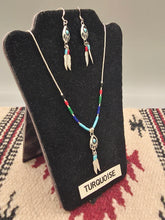 Load image into Gallery viewer, LIQUID SILVER TURQUOISE BEAR PAW NECKLACE &amp; EARRING SET
