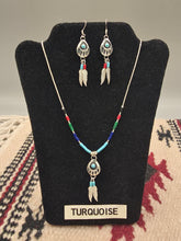 Load image into Gallery viewer, LIQUID SILVER TURQUOISE BEAR PAW NECKLACE &amp; EARRING SET
