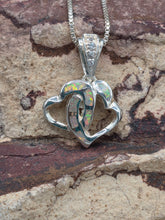 Load image into Gallery viewer, WHITE OPAL INLAY DOUBLE HEART NECKLACE

