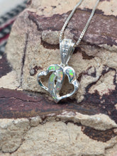Load image into Gallery viewer, WHITE OPAL INLAY DOUBLE HEART NECKLACE
