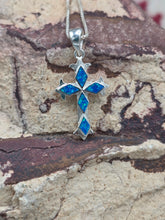 Load image into Gallery viewer, BLUE OPAL INLAY CROSS NECKLACE
