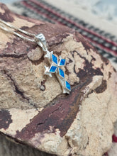 Load image into Gallery viewer, BLUE OPAL INLAY CROSS NECKLACE
