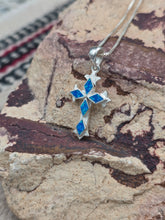 Load image into Gallery viewer, BLUE OPAL INLAY CROSS NECKLACE
