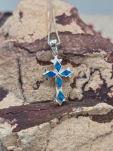 Load image into Gallery viewer, BLUE OPAL INLAY CROSS NECKLACE
