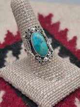 Load image into Gallery viewer, TURQUOISE RING WITH FLOWER MOTIF- SIZE 9
