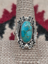 Load image into Gallery viewer, TURQUOISE RING WITH FLOWER MOTIF- SIZE 9
