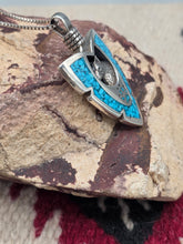 Load image into Gallery viewer, LARGE TURQUOISE CHIP INLAY ARROWHEAD PENDANT FEATURING WOLF
