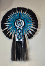 Load image into Gallery viewer, HORSEHAIR BUSTLE - TURQUOISE WITH BLACK, WHITE  &amp; TURQUOISE BEADING
