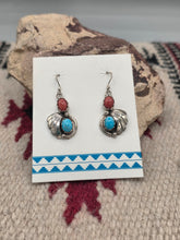 Load image into Gallery viewer, TURQUOISE &amp; CORAL EARRINGS- JULIA ETSITTY

