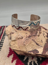 Load image into Gallery viewer, TURQUOISE &amp; CORAL CHIP INLAY CUFF BRACELET - RAYMOND BEGAY
