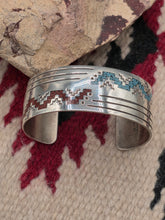 Load image into Gallery viewer, TURQUOISE &amp; CORAL CHIP INLAY CUFF BRACELET - RAYMOND BEGAY

