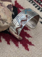 Load image into Gallery viewer, TURQUOISE &amp; CORAL CHIP INLAY CUFF BRACELET - RAYMOND BEGAY
