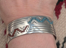 Load image into Gallery viewer, TURQUOISE &amp; CORAL CHIP INLAY CUFF BRACELET - RAYMOND BEGAY
