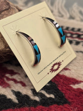 Load image into Gallery viewer, MULTI STONE INLAY HALF HOOP POST EARRINGS - ZUNI  - TAMMIE QUALO
