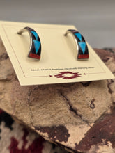 Load image into Gallery viewer, MULTI STONE INLAY HALF HOOP POST EARRINGS - ZUNI  - TAMMIE QUALO
