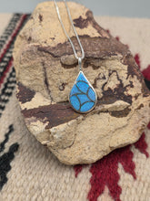 Load image into Gallery viewer, BLUE OPAL INLAY TEARDROP NECKLACE- ZUNI - DELORNA LAHI
