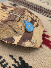 Load image into Gallery viewer, BLUE OPAL INLAY TEARDROP NECKLACE- ZUNI - DELORNA LAHI
