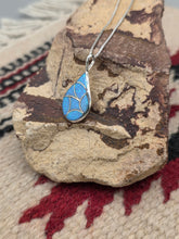 Load image into Gallery viewer, BLUE OPAL INLAY TEARDROP NECKLACE- ZUNI - DELORNA LAHI
