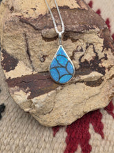 Load image into Gallery viewer, BLUE OPAL INLAY TEARDROP NECKLACE- ZUNI - DELORNA LAHI
