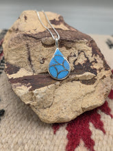 Load image into Gallery viewer, BLUE OPAL INLAY TEARDROP NECKLACE- ZUNI - DELORNA LAHI
