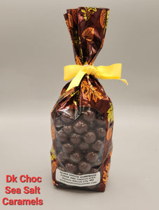 DARK CHOCOLATE SEA SALT CARAMELS (ROUND)- 1 LB & 8 oz