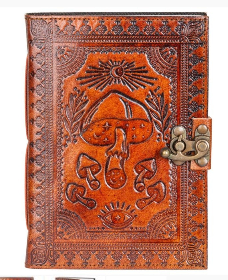 LEATHER LOCKING JOURNAL- MUSHROOM