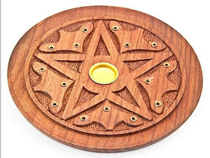 WOOD INCENSE BURNER - ROUND PENTACLE