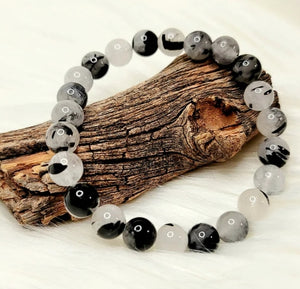 ENERGY BEADS - 8MM - BLACK TOURMALINE IN QUARTZ