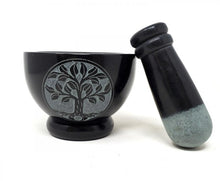 Load image into Gallery viewer, TREE OF LIFE CARVED BLACK MORTAR AND PESTLE
