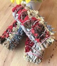 Load image into Gallery viewer, WHITE SAGE &amp; RED PANACIUM  SATICE 4&quot; WANDS - 2 PACK
