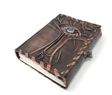 Load image into Gallery viewer, LEATHER LOCKING JOURNAL - EVIL EYE WITH TREE OF LIFE
