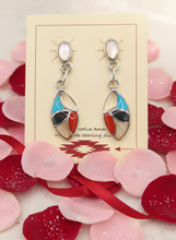 Load image into Gallery viewer, MULTI STONE ZUNI INLAY EARRINGS - FRANCIS LEEKYA - MOTHER OF PEARL
