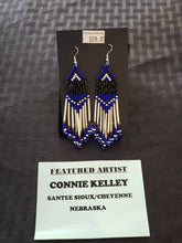 Load image into Gallery viewer, PORCUPINE QUILL  &amp; BEADED EARRINGS  - ROYAL BLUE -CONNIE KELLEY
