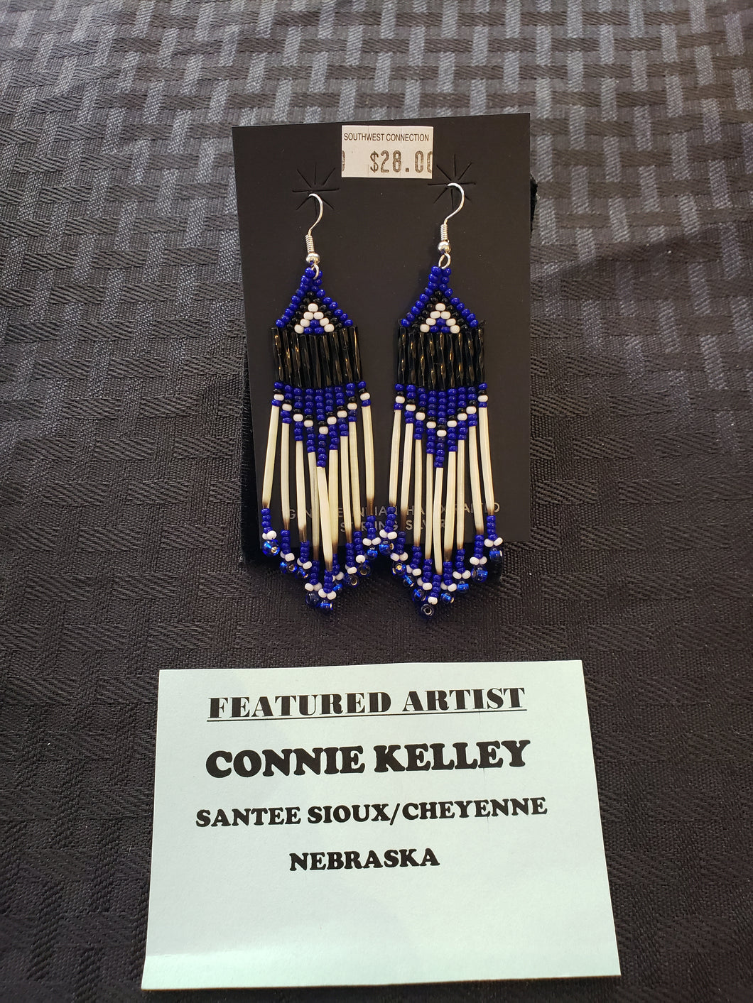 PORCUPINE QUILL  & BEADED EARRINGS  - ROYAL BLUE -CONNIE KELLEY