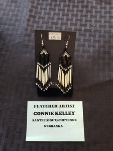 PORCUPINE QUILL  & BEADED EARRINGS  - BLACK - CONNIE KELLEY