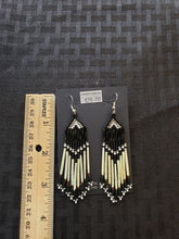 Load image into Gallery viewer, PORCUPINE QUILL  &amp; BEADED EARRINGS  - BLACK - CONNIE KELLEY
