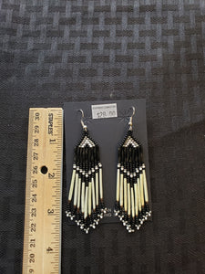 PORCUPINE QUILL  & BEADED EARRINGS  - BLACK - CONNIE KELLEY