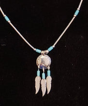 Load image into Gallery viewer, TURQUOISE SHIELD ON LIQUID SILVER NECKLACE &amp; EARRINGS
