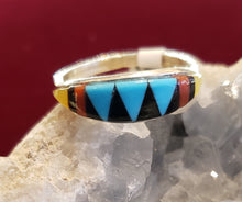 Load image into Gallery viewer, ZUNI MULTI STONE INLAY RING - size 8 1/2
